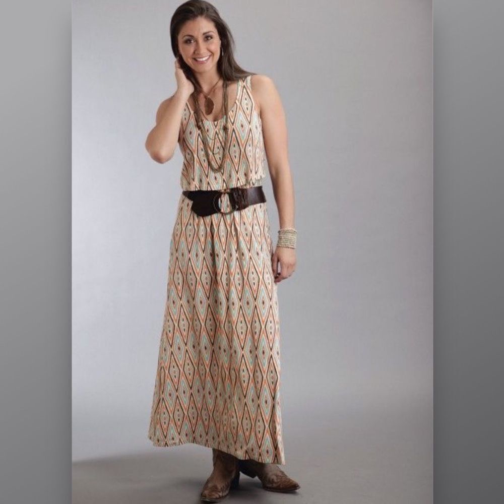 Stetson Aztec Sleeveless Maxi Dress Large Women’s L Western Colorful Geometric